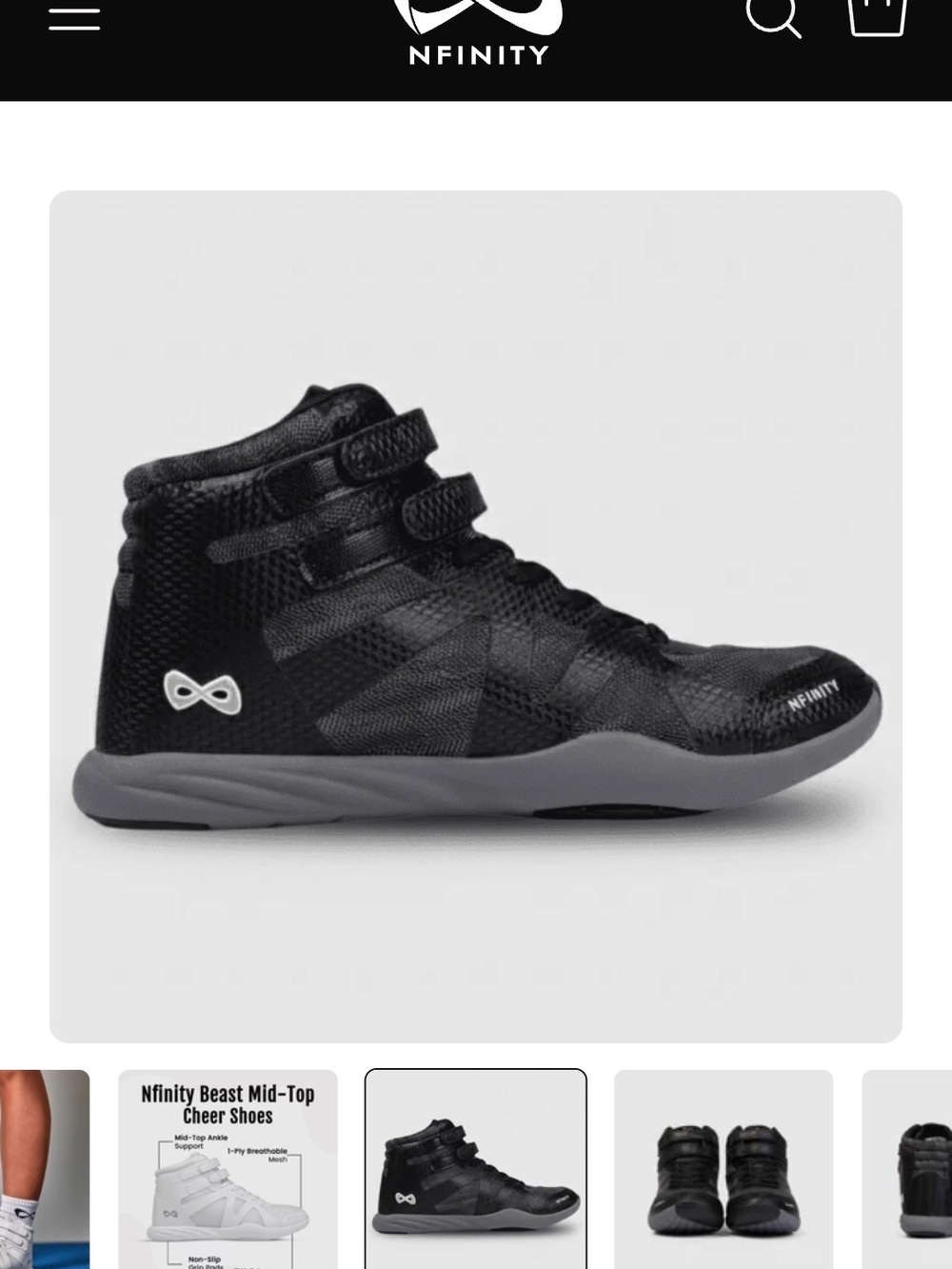 BRAND NEW! NFINITY Beast Mid-Top Athletic Shoe — Black with Gray Sole Adult 6.5